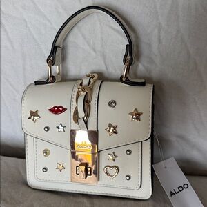 Aldo Alobrennan off white studded twist lock clasp handle/strap crossbody bag